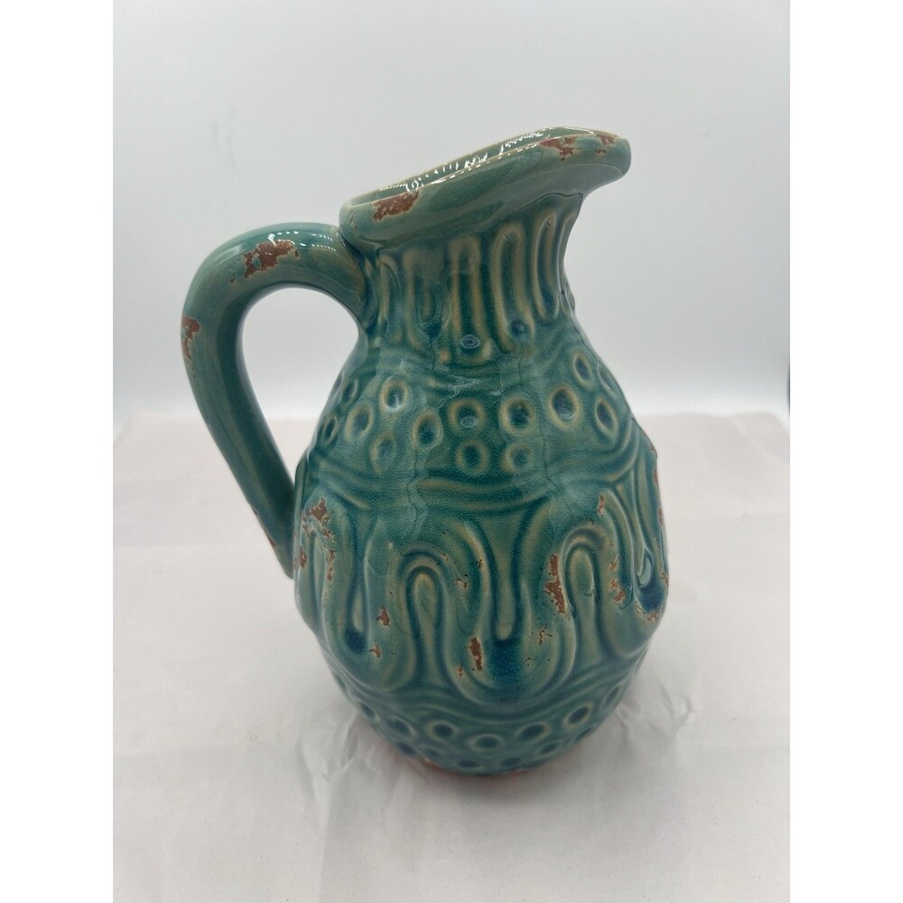 Turquoise Blue Creamer Pitcher Textured 8”